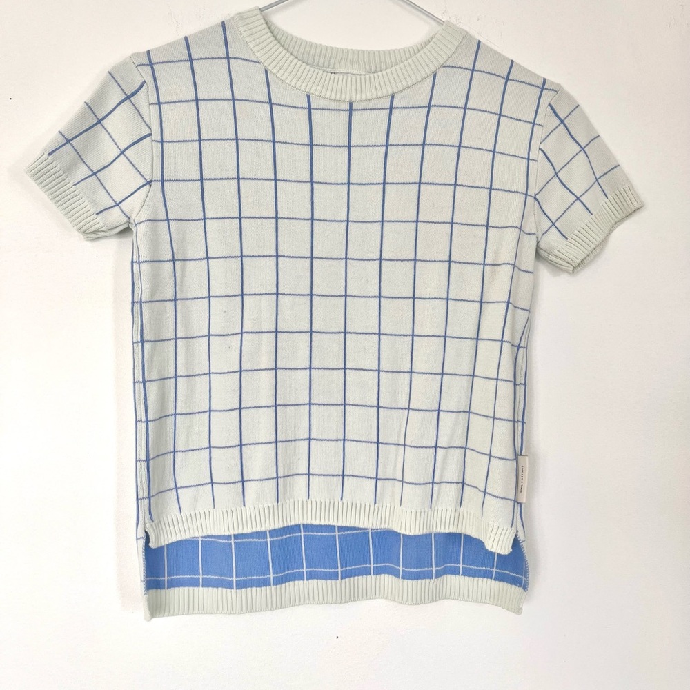 Amazing Tiny Cottons Kids Checkered Sweater - Cream and Blue